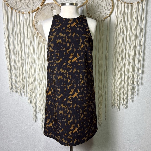 Theory Shift Dress in Brown Multi Tortoiseshell Printed Crepe Dress Size 8 - Picture 10 of 14